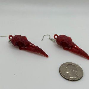 LIGHTWEIGHT Hypoallergenic Raven Skull 3D Printed Earrings | Crimson Sparkle